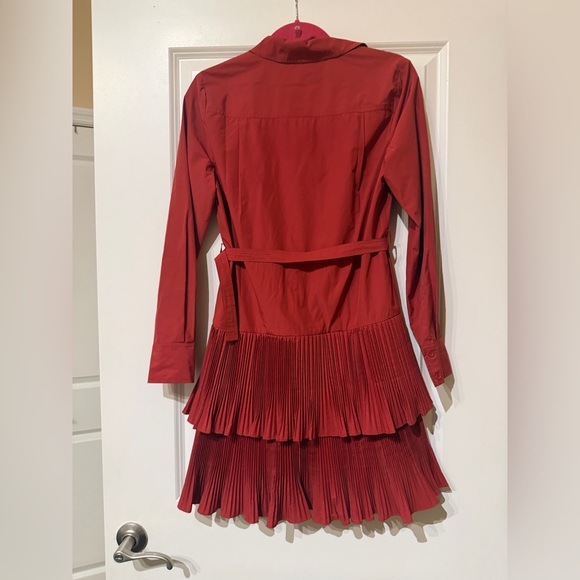 Derek Lam 10 Crosby - Sterling Long Sleeve Pleated Mini Dress in Rhubarb - Picture 7 of 10